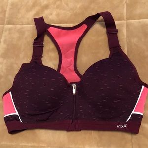 VSX sports bra, maroon and pink, 34B